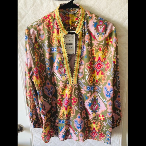 NWT ZARA LONG SLEEVE PRINTED BLOUSE - Picture 9 of 12